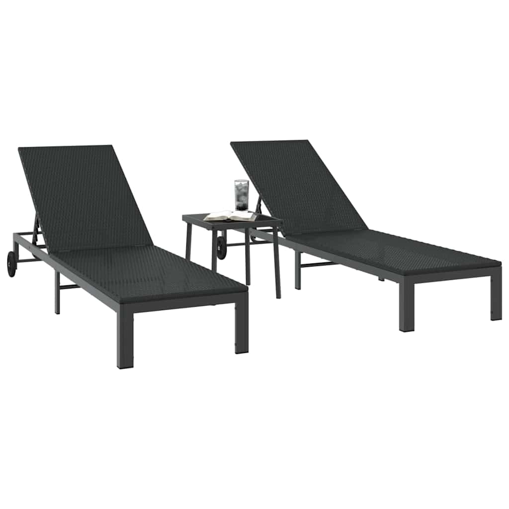 Sunbed with Cushion 3 pcs Black 40 x 39 x 40.5cm Poly Rattan
